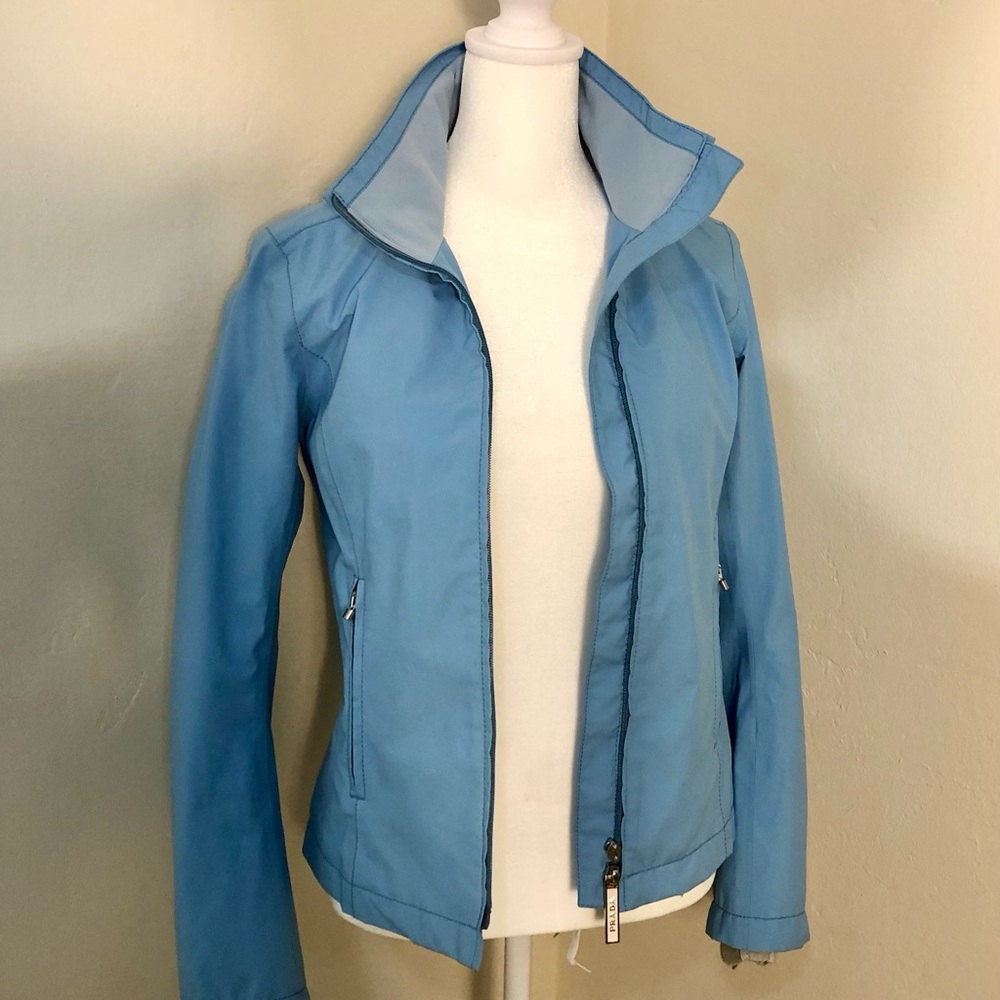 PRADA Jacket Coat Sky Blue Gore Tex Rain Utility SZ 38 NEEDS REPAIR TLC XS Women